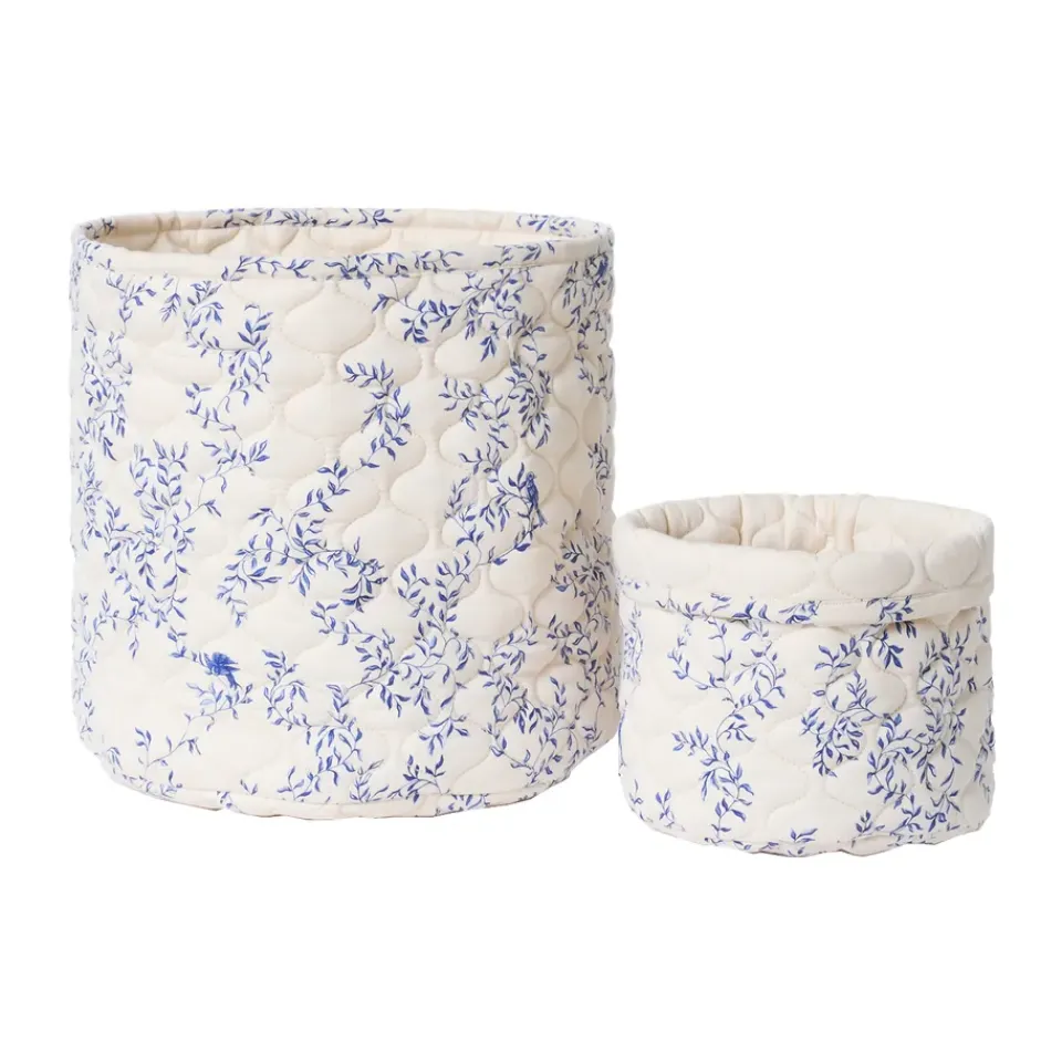 Sale Garbo&Friends Jardim Satin cesta acolchada 2 piezas, 20xØ20 cm + 30xØ30 cm Azul