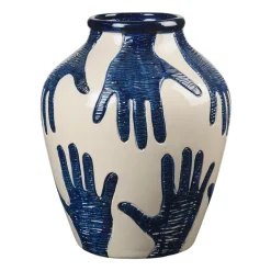 New Broste Copenhagen Jarrón Mime 40 cm, Intense blue-rainy day AzulBeige