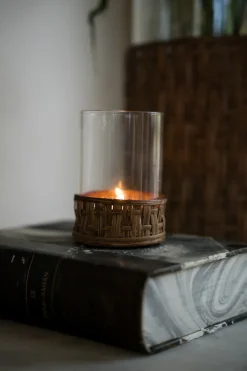 Clearance ERNST Jarrón/portavelas en cesta, oscuro, Ø7×8,5 cm Marrón