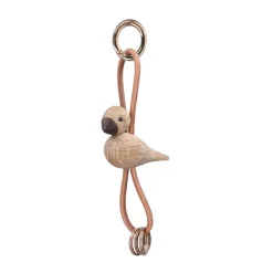 Clearance Kay Bojesen Denmark Llavero de pájaro Kaj Bojesen, Roble, cuero natural Marrón
