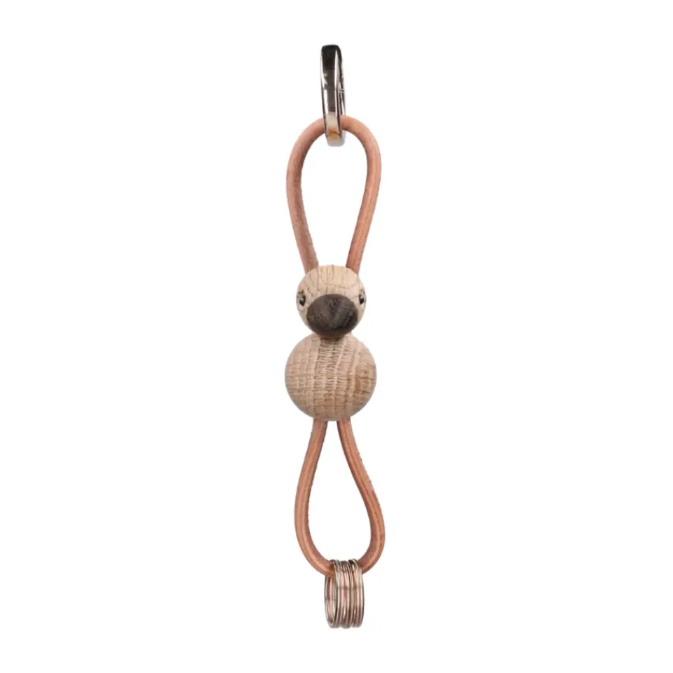 Clearance Kay Bojesen Denmark Llavero de pájaro Kaj Bojesen, Roble, cuero natural Marrón