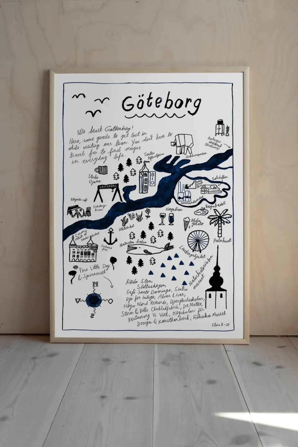 Clearance Fine Little Day Lámina Göteborg, 50x70 cm AzulNegroBlanco
