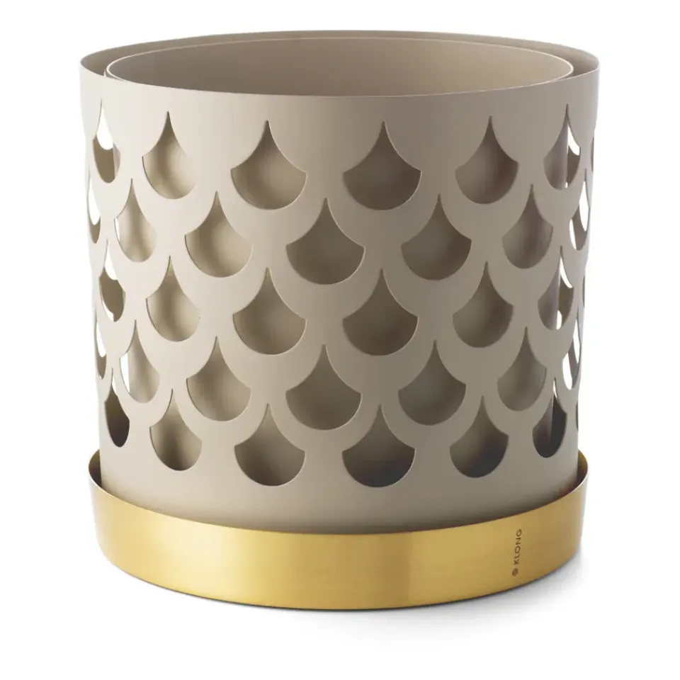 Sale KLONG Maceta beige con plato en latón Trio Drop, Big Ø28 cm BeigeColor dorado