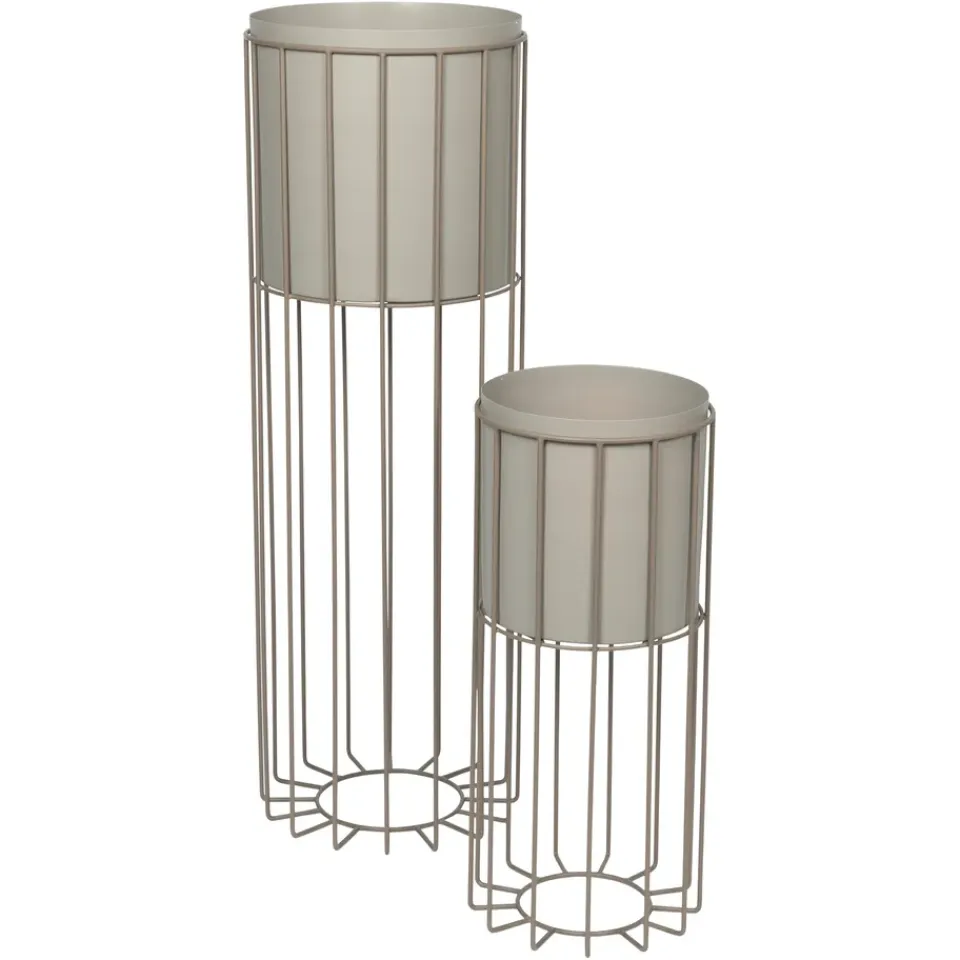 Sale Broste Copenhagen Maceta con soporte Fenja 2 piezas, Simply taupe Beige