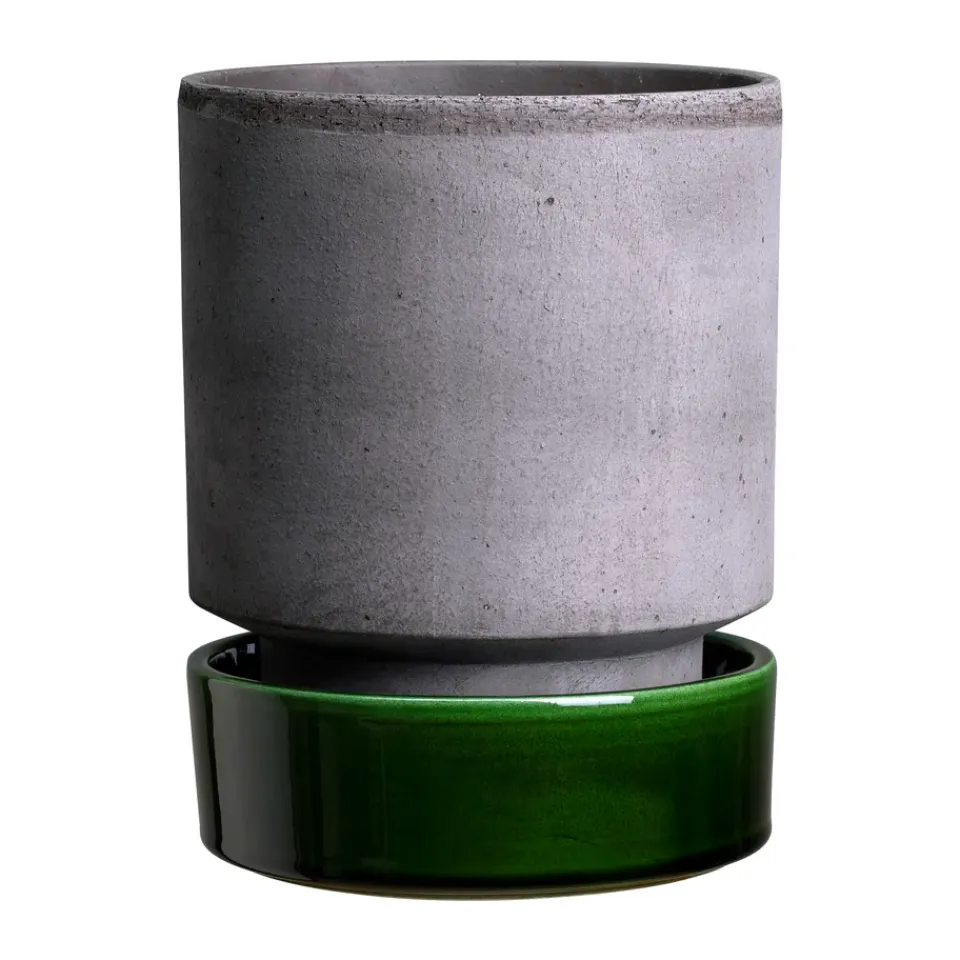 Hot Bergs Potter Maceta Hoff, Ø18 cm, Raw Grey-Emerald Green GrisVerde
