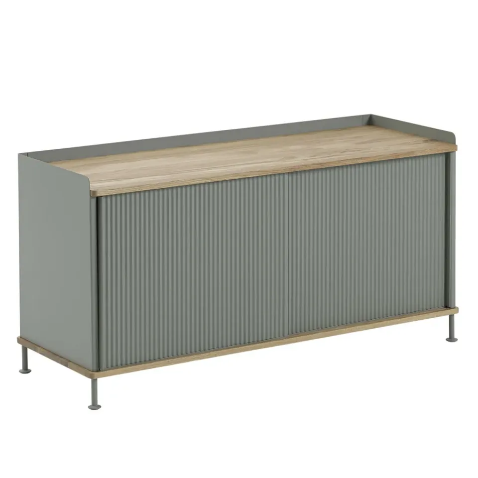 Clearance Muuto Mesa auxiliar Enfold baja 125x45x63 cm, Oak-Dusty green MarrónVerde