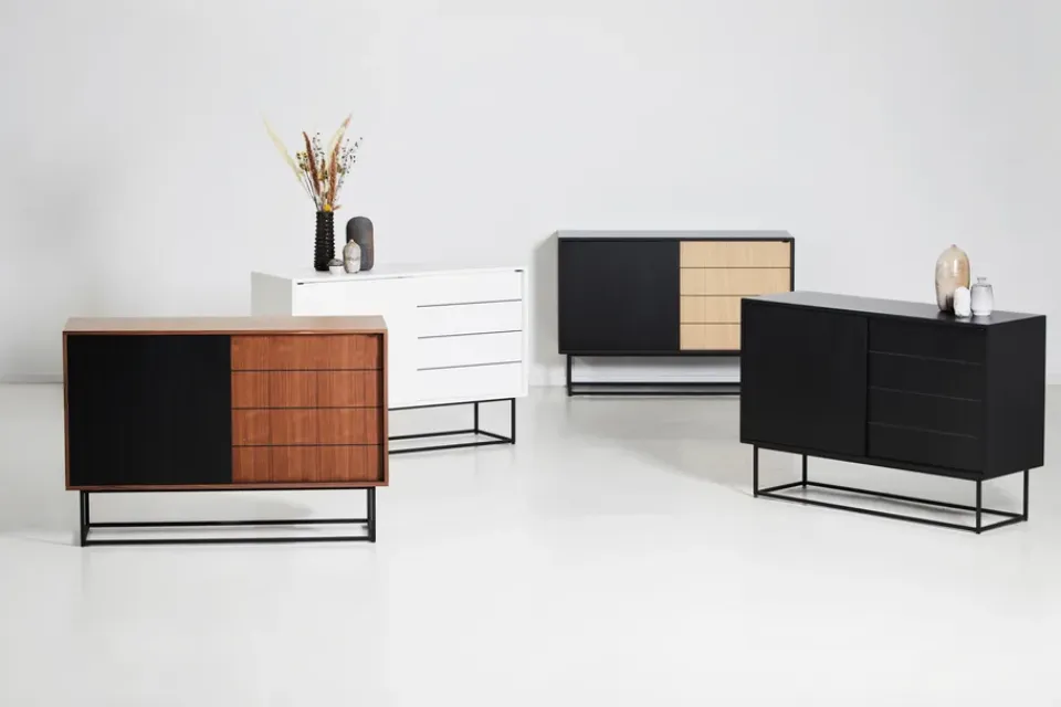 Woud Mesa auxiliar Virka, alto 120 cm, Negro - roble NegroBeige