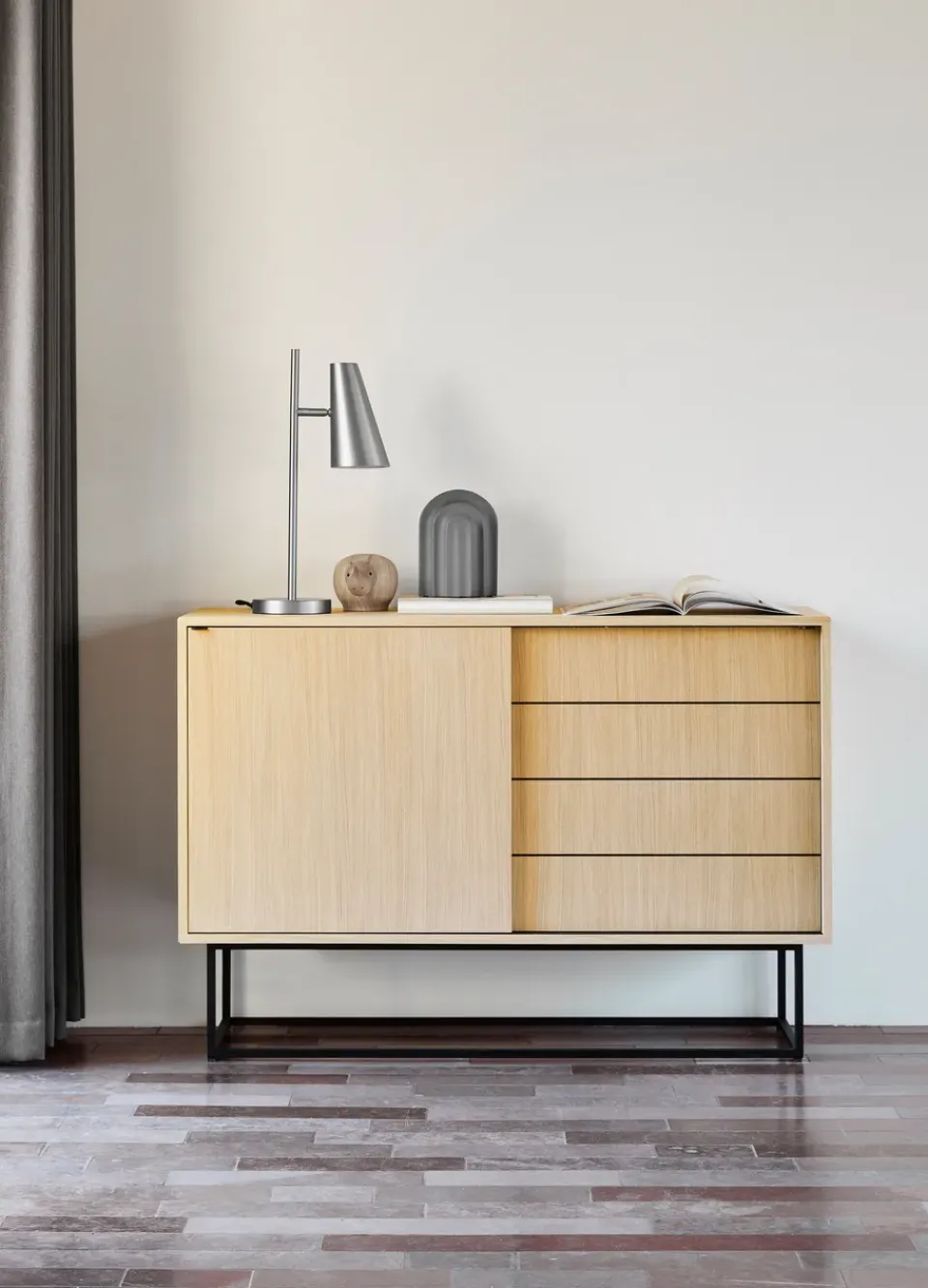 Clearance Woud Mesa auxiliar Virka, alto 120 cm, Roble Beige