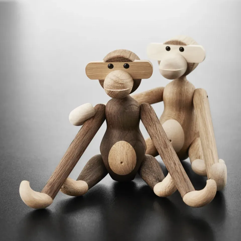Outlet Kay Bojesen Denmark Mono de madera pequeño, roble sin tratar y arce BeigeMarrón