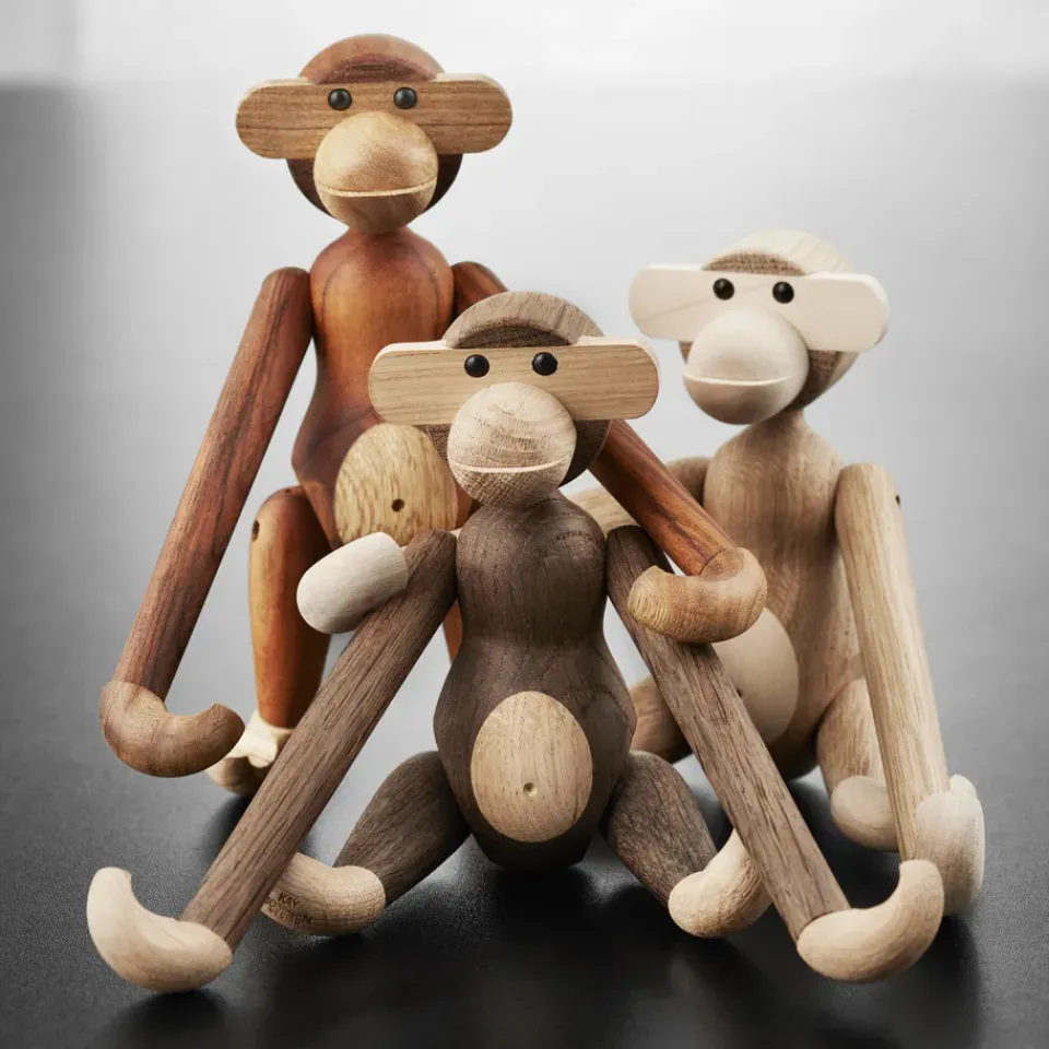Outlet Kay Bojesen Denmark Mono de madera pequeño, roble sin tratar y arce BeigeMarrón