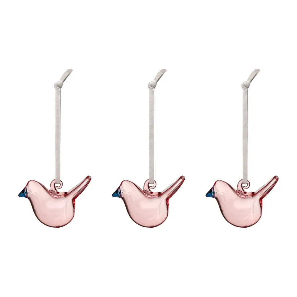 Hot Iittala Pájaros de cristal , , mini, pack de 3 Rosa