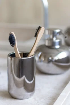 New Mette Ditmer Portacepillos de dientes Lotus, Chrome Plateado
