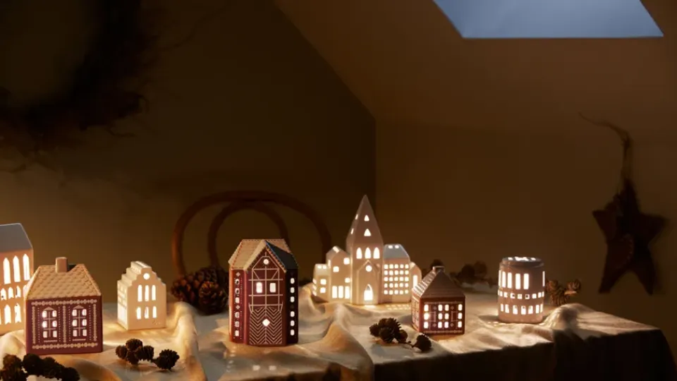 Kähler Portavelas Gingerbread grande 17 cm, Marrón