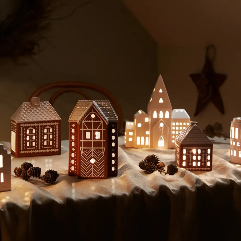 Kähler Portavelas Gingerbread grande 17 cm, Marrón