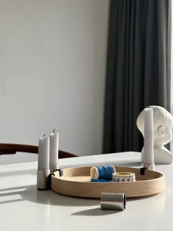 Sale Applicata Portavelas Luna Ø27 cm, Roble-acero BeigePlateado