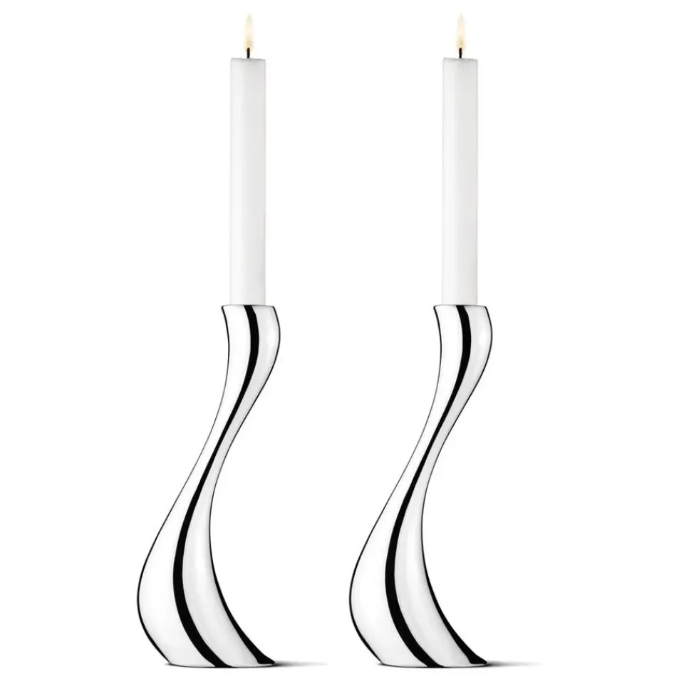 Sale Georg Jensen Set de 2 candeleros Cobra, grandes, 24 cm GrisPlateado