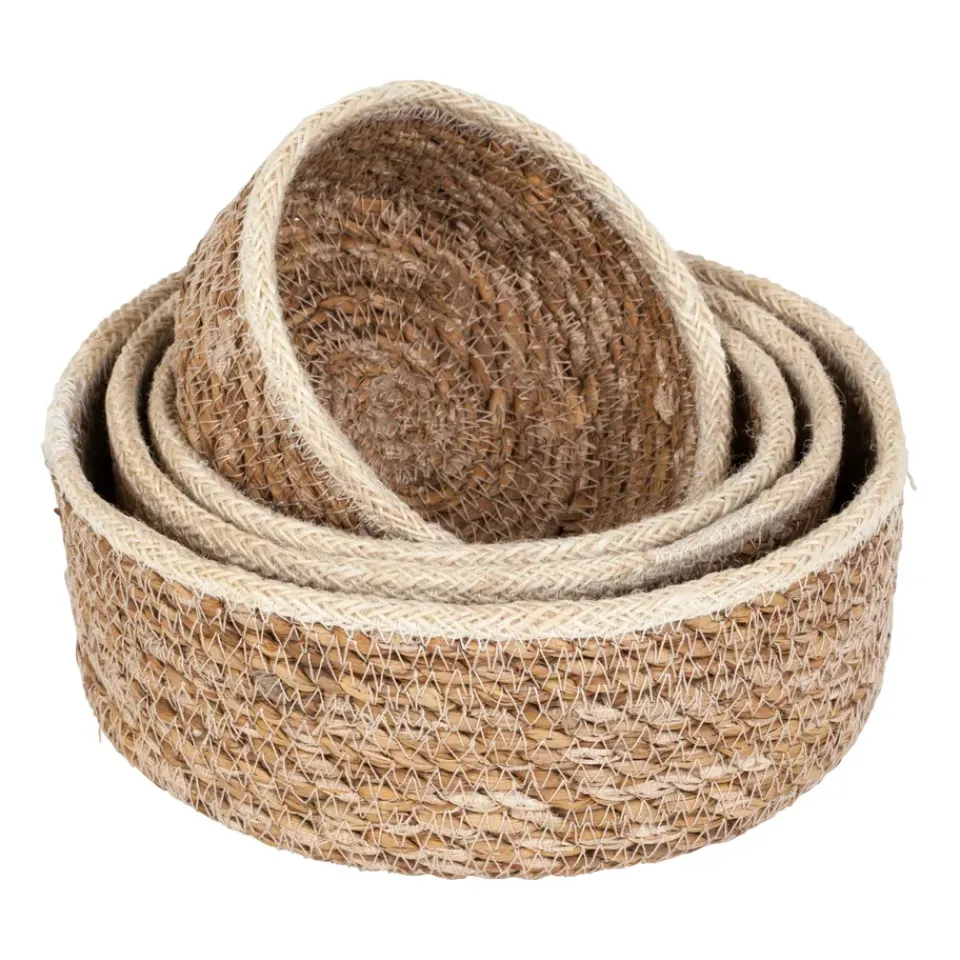 Hot Dixie Set de 4 cestas Emil algas marinas small, Natural-blanco BeigeBlanco