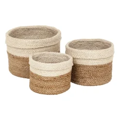 New Dixie Set de 3 cestas Flätad, Natural-blanco BeigeBlanco