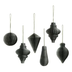 New Broste Copenhagen Set de 6 colgantes de navidad Christmas mix, Thyme Gris