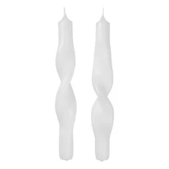 Hot Broste Copenhagen Set de 2 velas en espiral Twist twisted candles 23 cm, Pure white Blanco