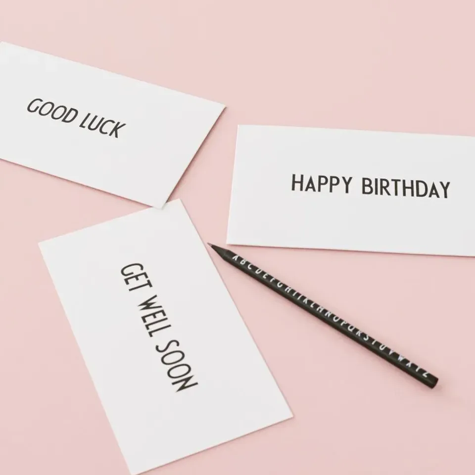 New Design Letters Tarjeta AJ Vintage ABC, Good Luck NegroBlanco