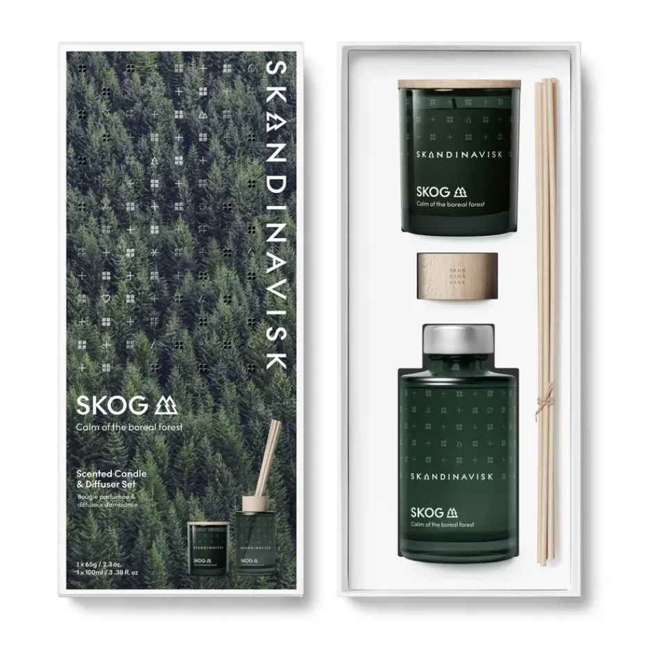 Hot Skandinavisk Vela aromática y varillas de olor SKOG, 65 g + 100 ml Verde