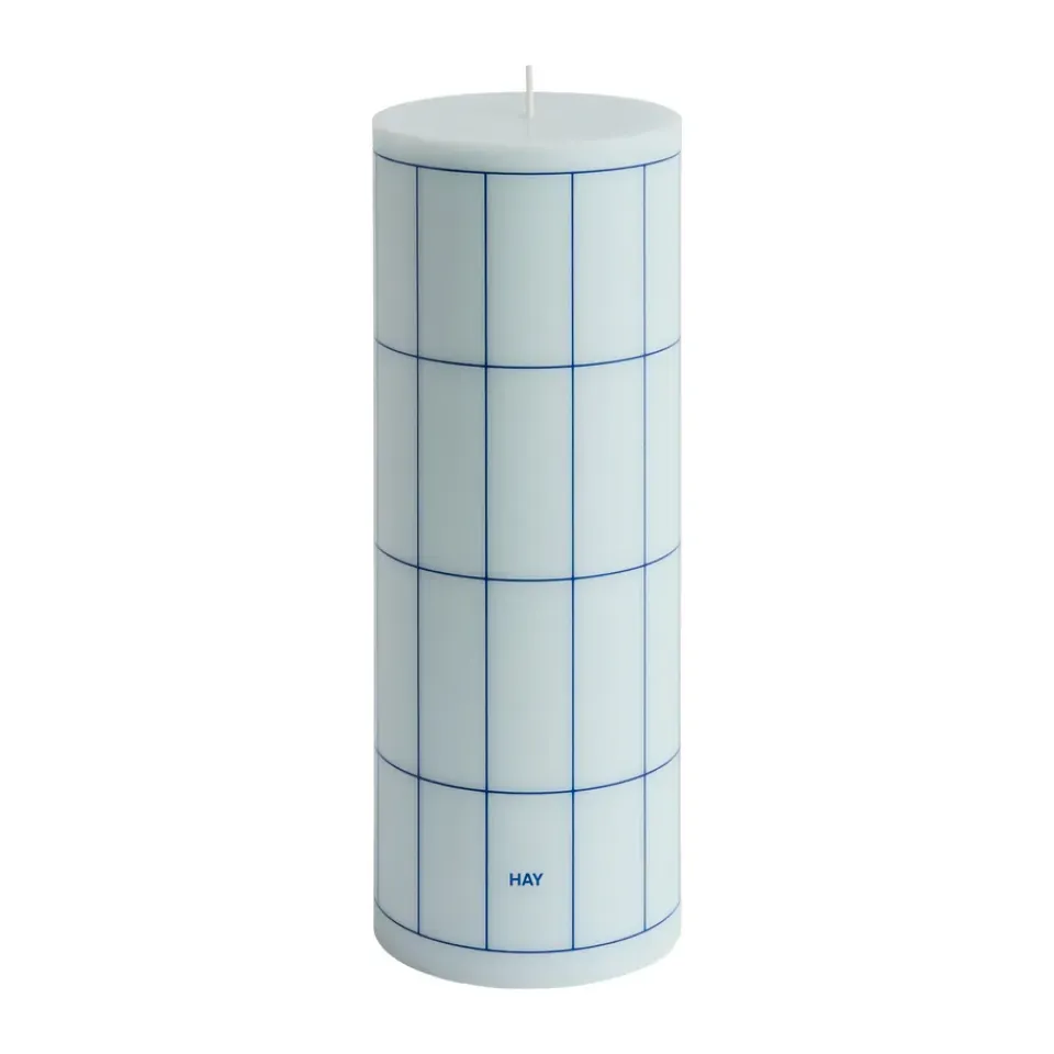 Hot HAY Vela gruesa Column Candle large 25 cm, Light blue-blue grid check Multi