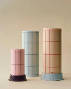 Hot HAY Vela gruesa Column Candle large 25 cm, Light blue-blue grid check Multi