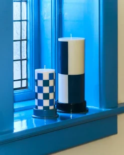 New HAY Vela gruesa Column Candle small 15 cm, Off white-blues BlancoAzul