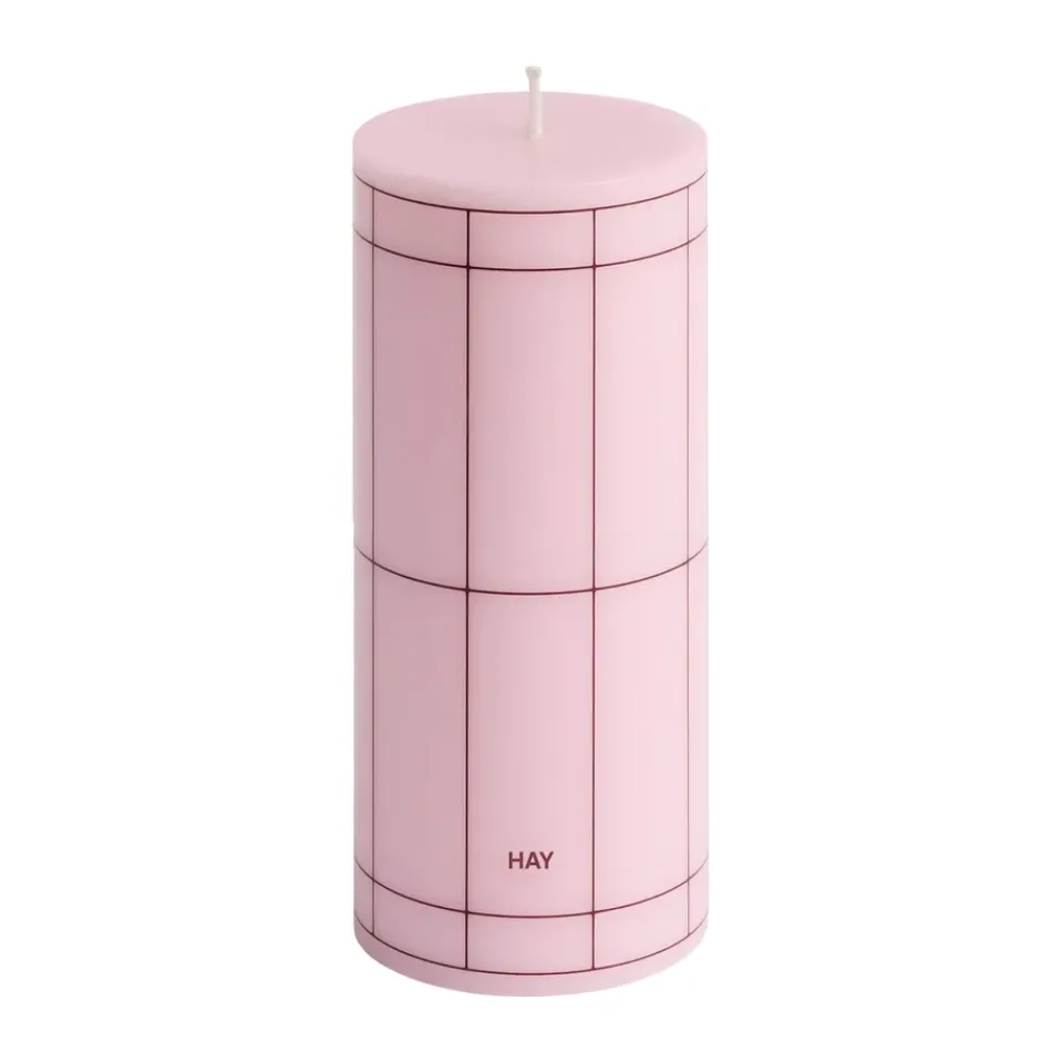 Sale HAY Vela gruesa Column Candle small 15 cm, Light pink-bordeaux grid Multi