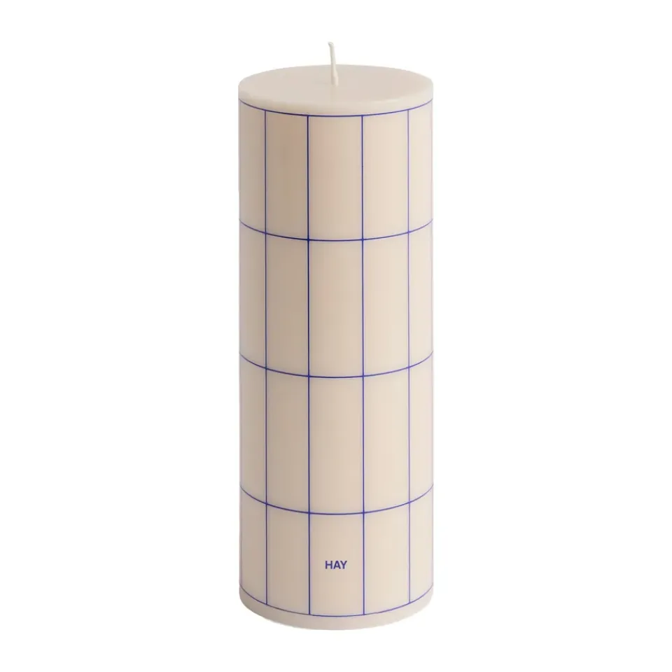 Sale HAY Vela gruesa Column Candle medium 20 cm, Off white-blue grid check Multi