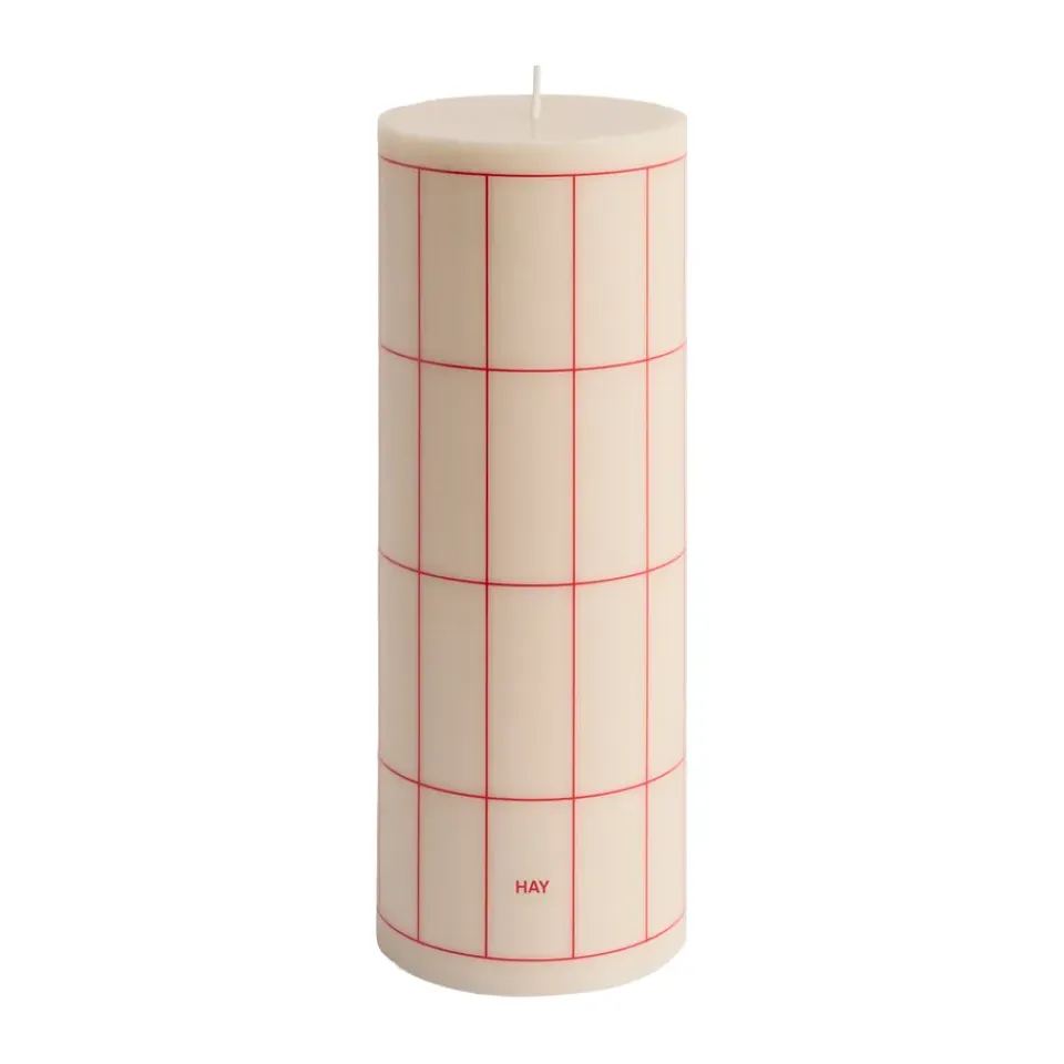 Hot HAY Vela gruesa Column Candle large 25 cm, Off white-red grid check Multi