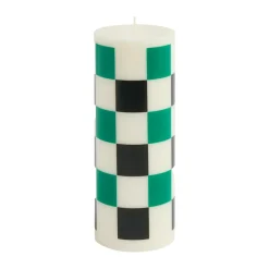 Discount HAY Vela gruesa Column Candle medium 20 cm, Off white-green-black check BlancoVerdeNegro