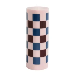 Clearance HAY Vela gruesa Column Candle large 25 cm, Pink-bordeaux-dark blue check RosaRojoNegro