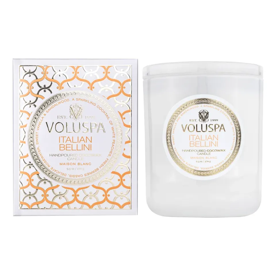 Voluspa Vela perfumada Classic Maison Blanc 60 horas, Italian Bellini Color doradoBlanco