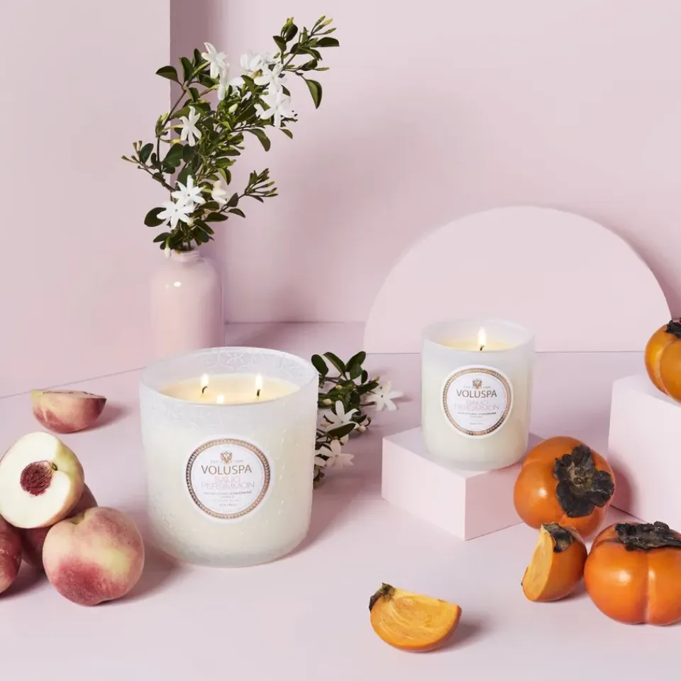 Best Voluspa Vela perfumada Classic Maison Blanc 60 horas, Saijo Persimmon Color doradoBlanco