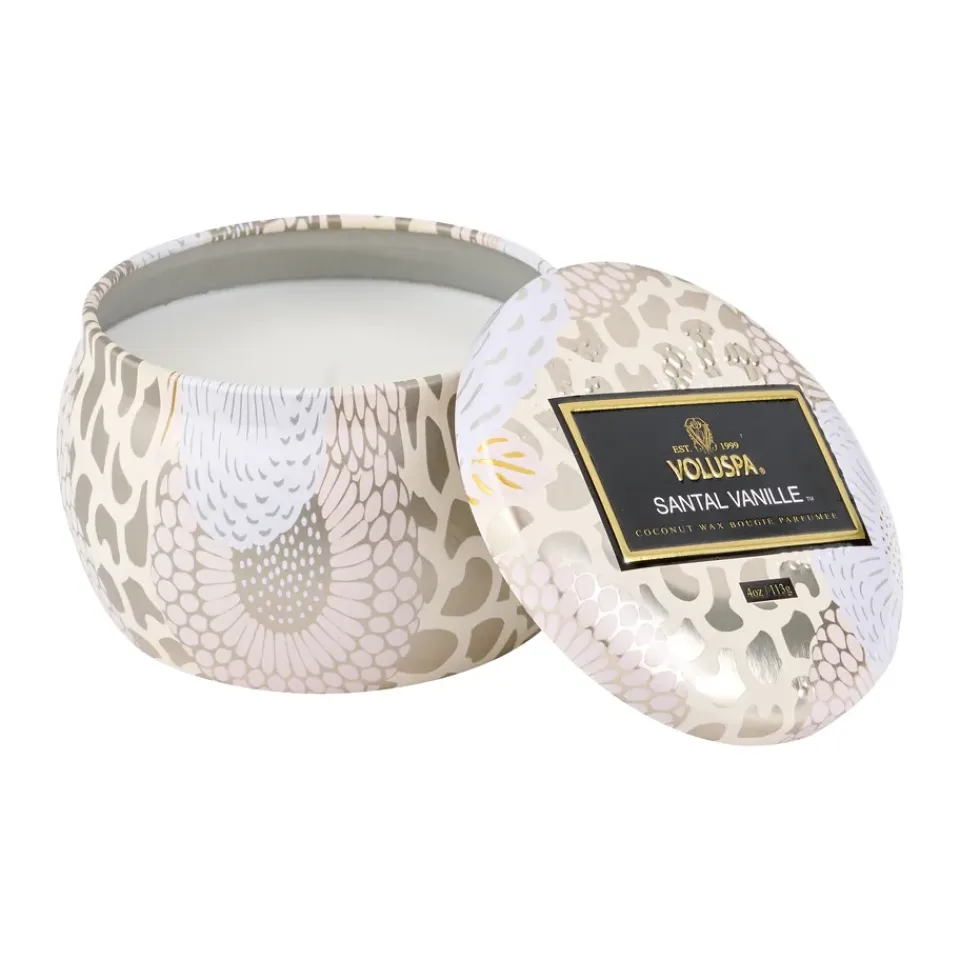 Hot Voluspa Vela perfumada Decorative Tin 25h, Santal Vanille Beige