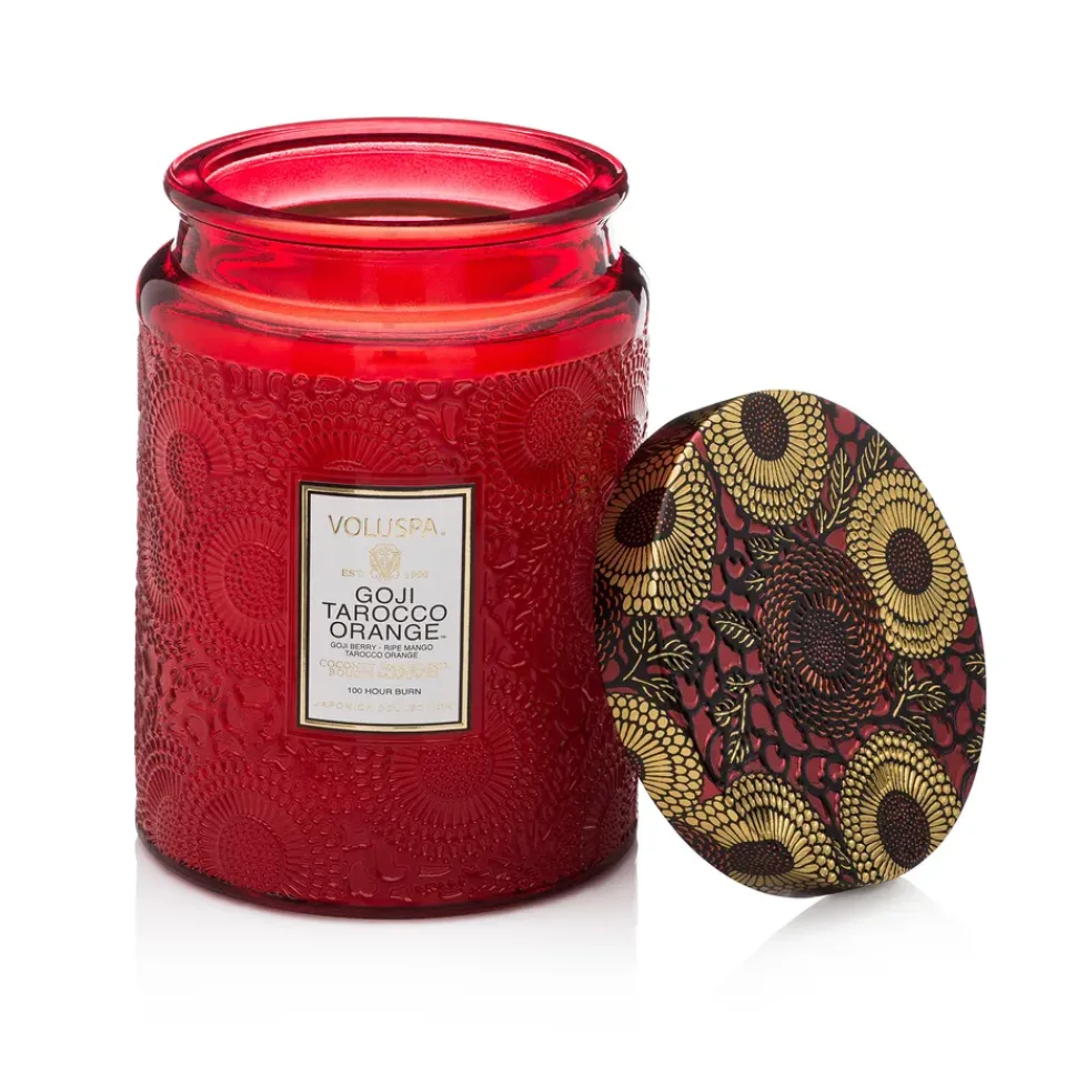 Voluspa Vela perfumada en bote de cristal 100 horas, Goji Tarocco Orange Rojo