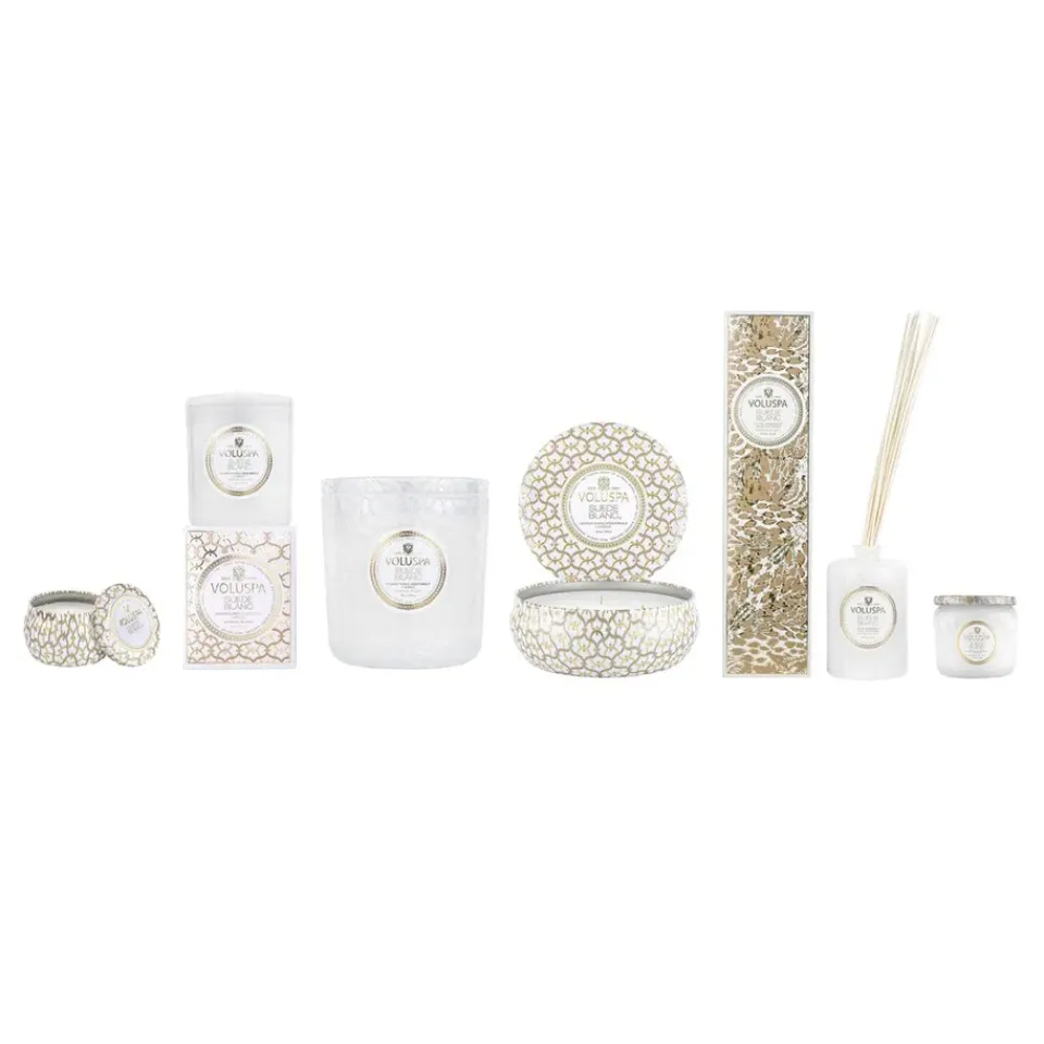 Discount Voluspa Vela perfumada Maison Blanc Mini Tin 25 horas, Suede Blanc BeigeColor doradoBlanco