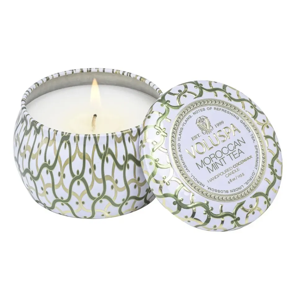 Sale Voluspa Vela perfumada Maison Blanc Mini Tin 25 horas, Moroccan Mint Tea VerdeBlanco