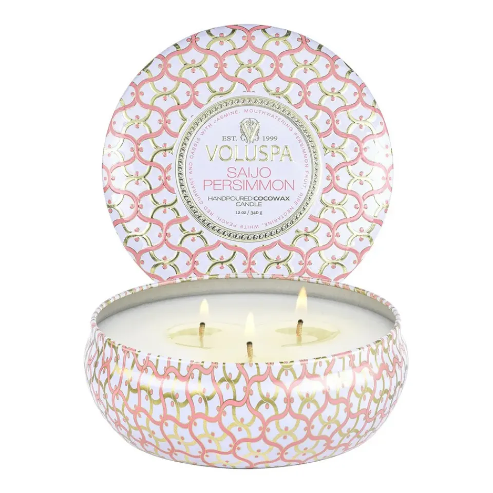 Best Voluspa Vela perfumada Maison Blanc 3-wick Tin 40 horas, Saijo Persimmon Color doradoRosaBlanco