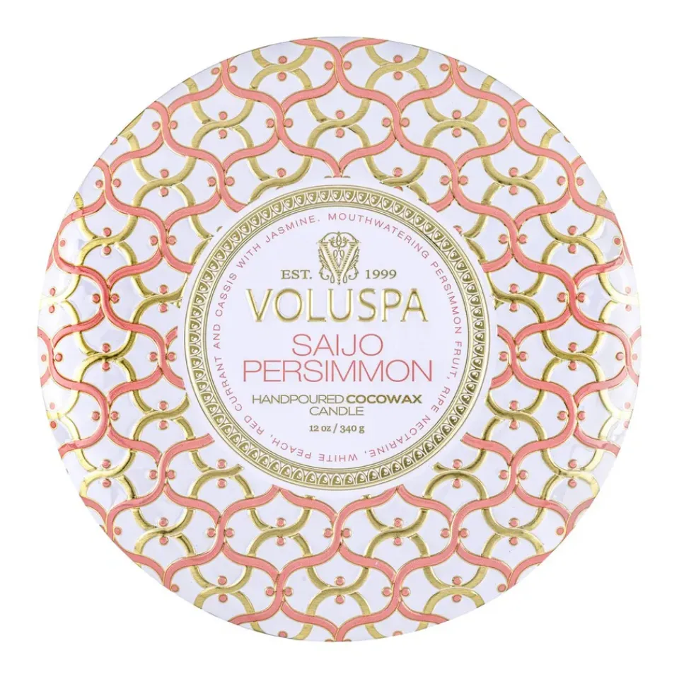 Best Voluspa Vela perfumada Maison Blanc 3-wick Tin 40 horas, Saijo Persimmon Color doradoRosaBlanco