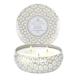 Outlet Voluspa Vela perfumada Maison Blanc 3-wick Tin 40 horas, Suede Blanc BeigeColor doradoBlanco