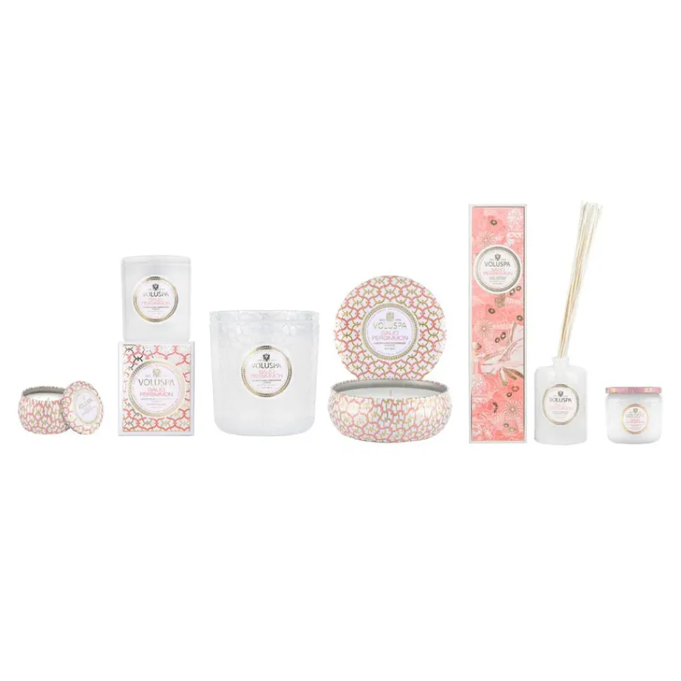 Best Voluspa Vela perfumada Maison Blanc Mini Tin 25 horas, Saijo Persimmon Color doradoRosaBlanco
