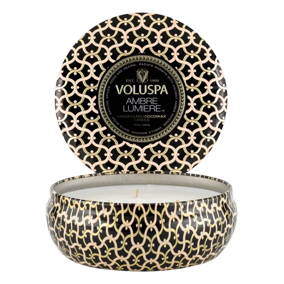 Hot Voluspa Vela perfumada Maison Noir 3-wick Tin 40 horas, Ambre Lumiere BeigeColor doradoNegro