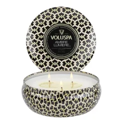Hot Voluspa Vela perfumada Maison Noir 3-wick Tin 40 horas, Ambre Lumiere BeigeColor doradoNegro