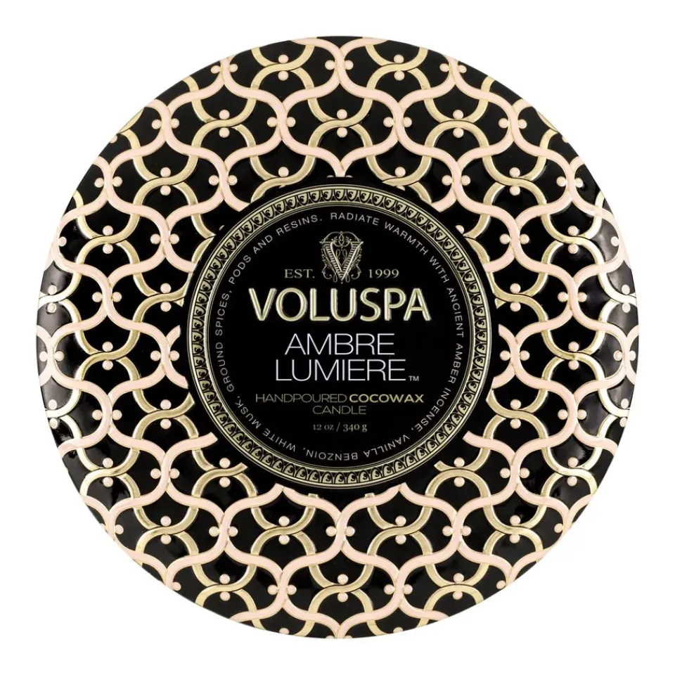 Hot Voluspa Vela perfumada Maison Noir 3-wick Tin 40 horas, Ambre Lumiere BeigeColor doradoNegro