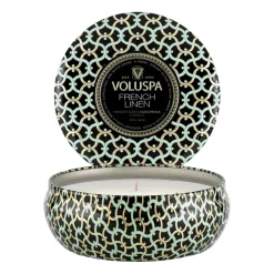 New Voluspa Vela perfumada Maison Noir 3-wick Tin 40 horas, French Linen Color doradoNegroTurquesa