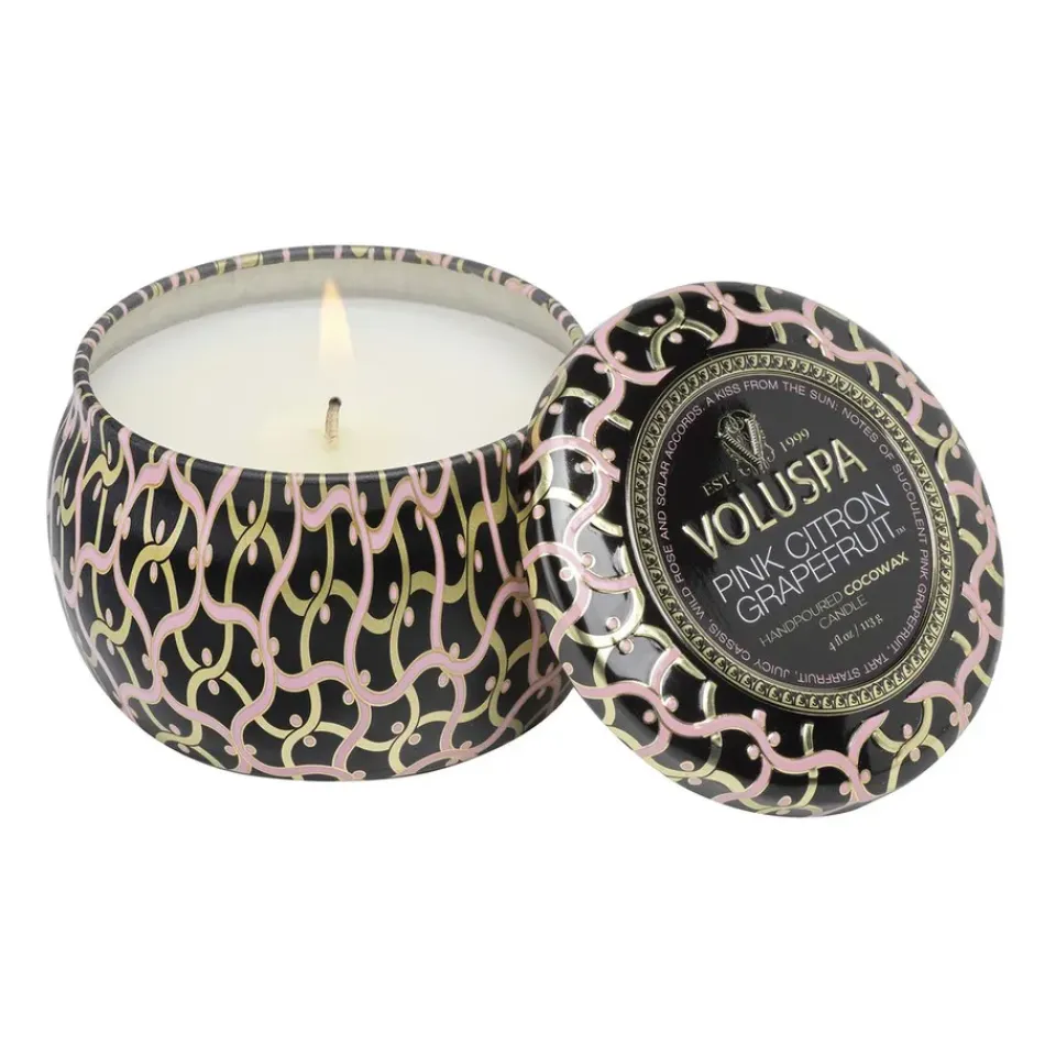 Voluspa Vela perfumada Maison Noir Mini Tin 25 horas, Pink Citron Grapefruit Color doradoRosaNegro