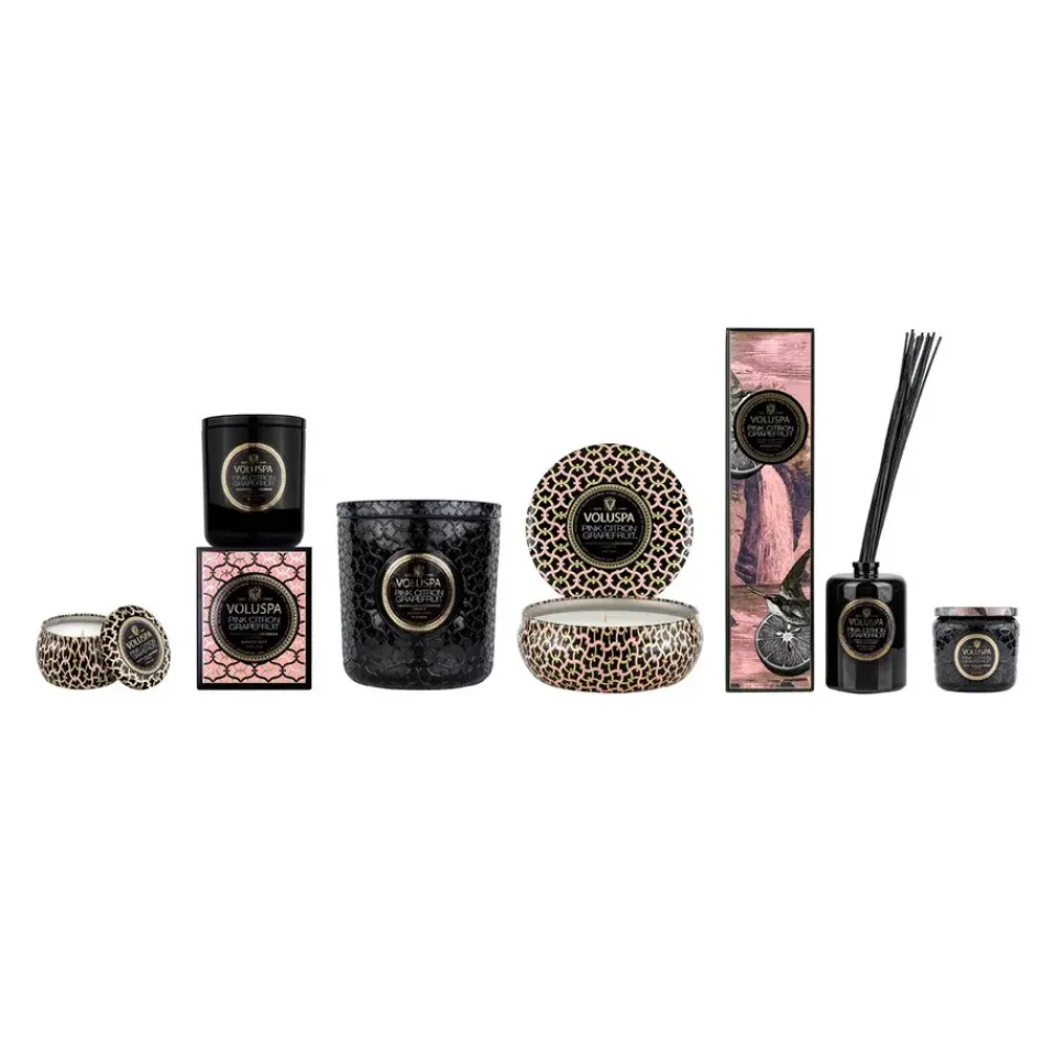 Voluspa Vela perfumada Maison Noir Mini Tin 25 horas, Pink Citron Grapefruit Color doradoRosaNegro